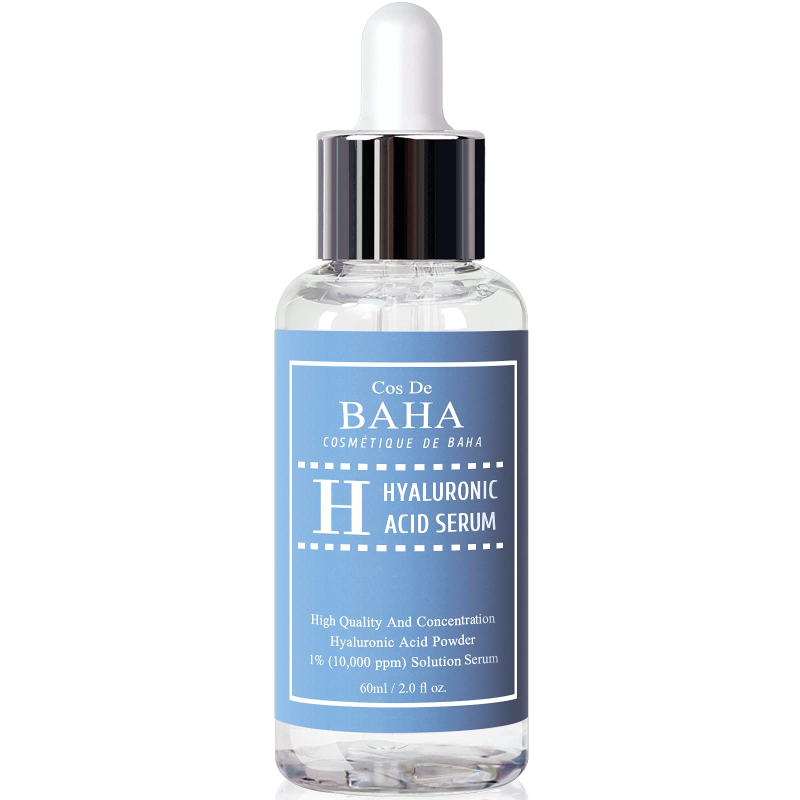 Serum en polvo de ácido hialurónico puro 1% para cara 10.000 ppm – antienvejecimiento + línea fina + hidratación intensa + hidratante facial + piel visiblemente rellena + previene el dolor de la vejiga 2 onzas líquidas