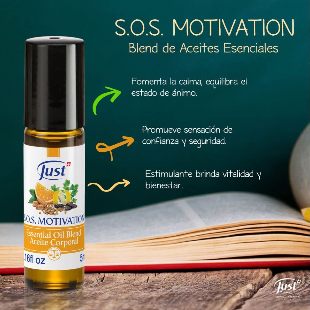 SwissJust Aceite corporal original suizo JUST SOS Motivation Roll On 5 ml 1.16 onzas líquidas