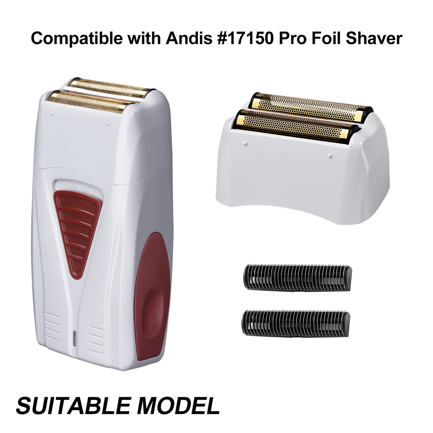 2 paquetes de láminas de repuesto y barras cortadoras, compatible con Andis #17155 y #17150 Shaver Pro Foil (dorado)