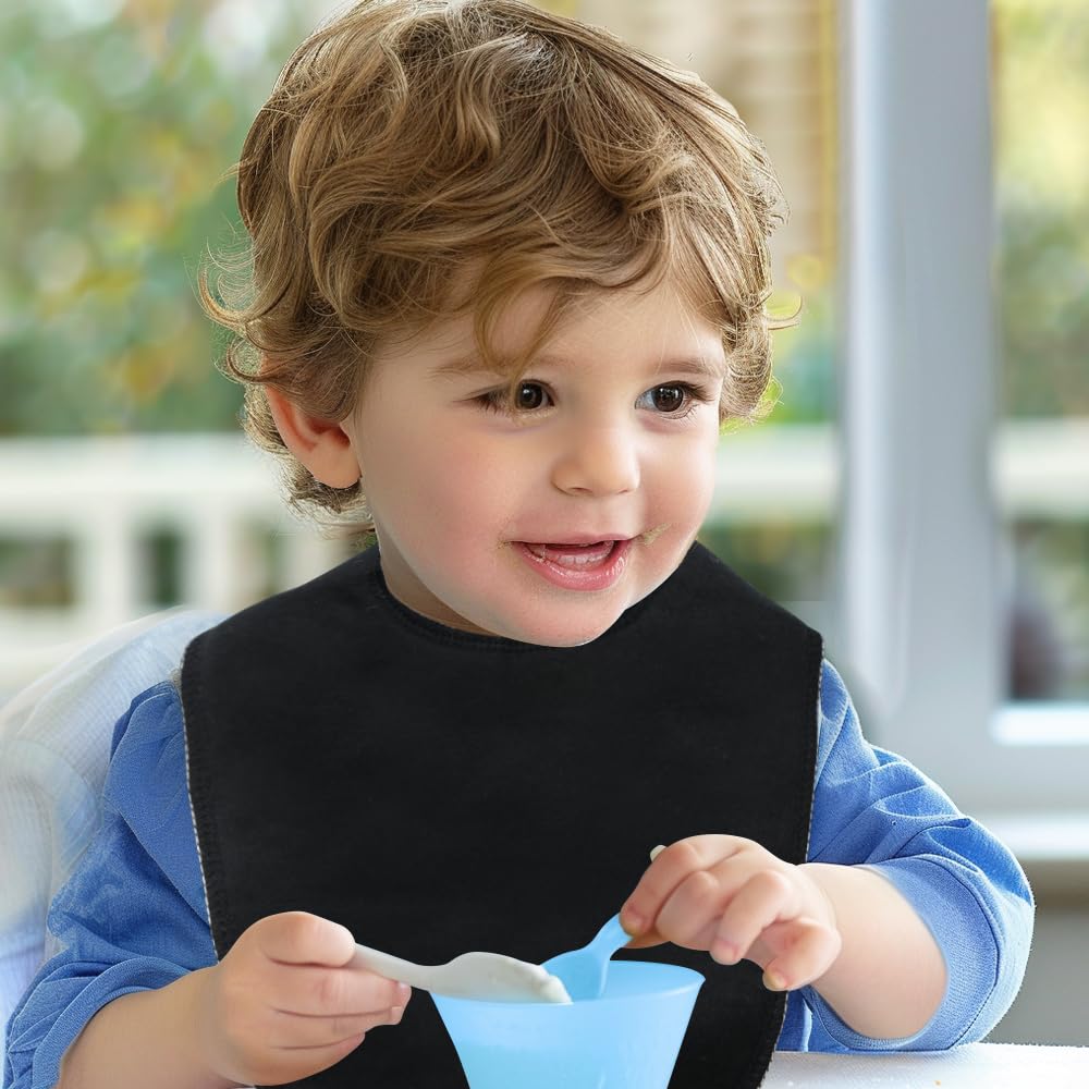 lazyrhino - Paquete de 8 baberos unisex ajustables con broches de presión ultra suaves y absorbentes para la dentición para niños y niñas (negro, paquete de 6)