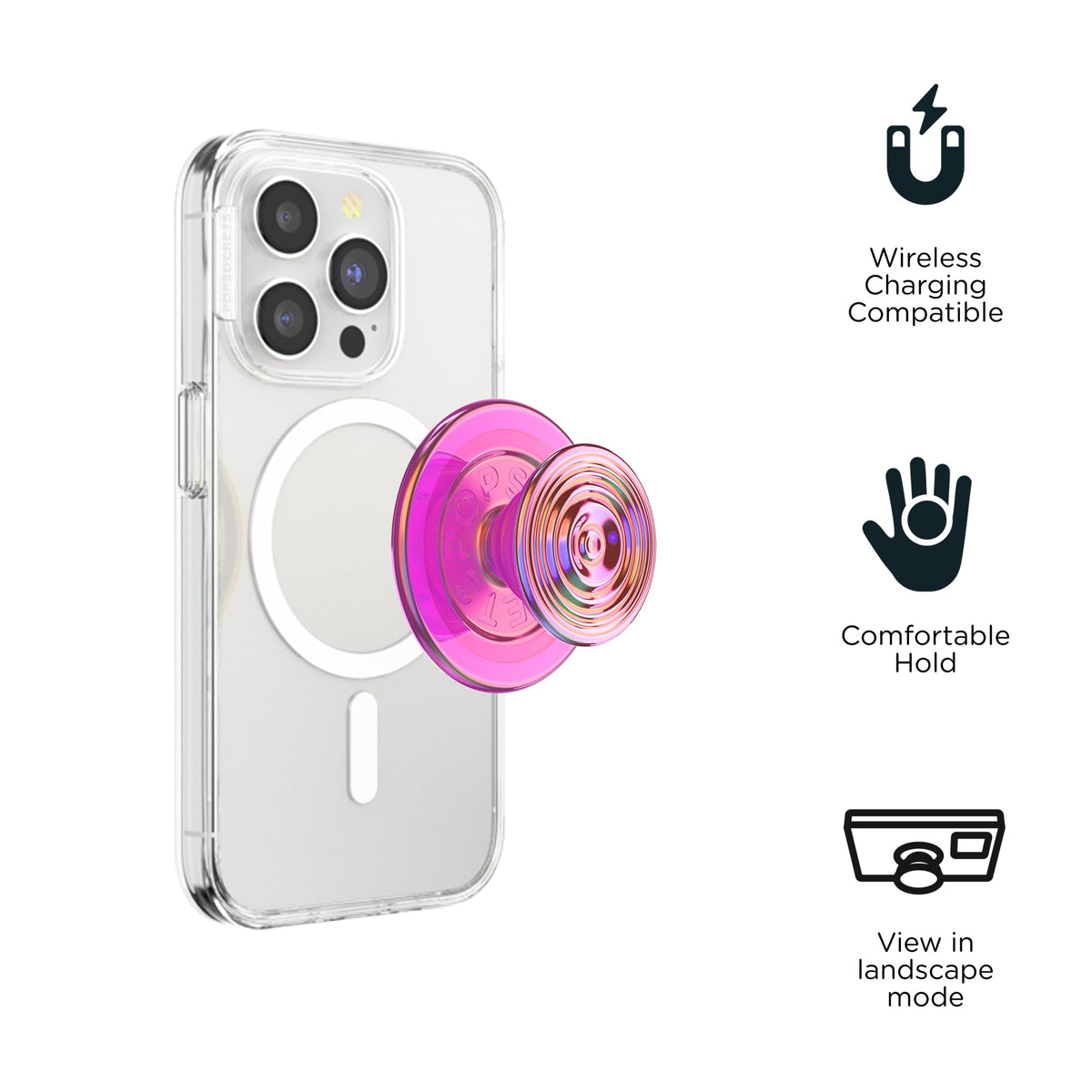 Agarre para Teléfono PopSockets MagSafe absenta Iridiscente Ondulada con Soporte Magnético Seguro y Manos Libres Compatible con Carga Inalámbrica