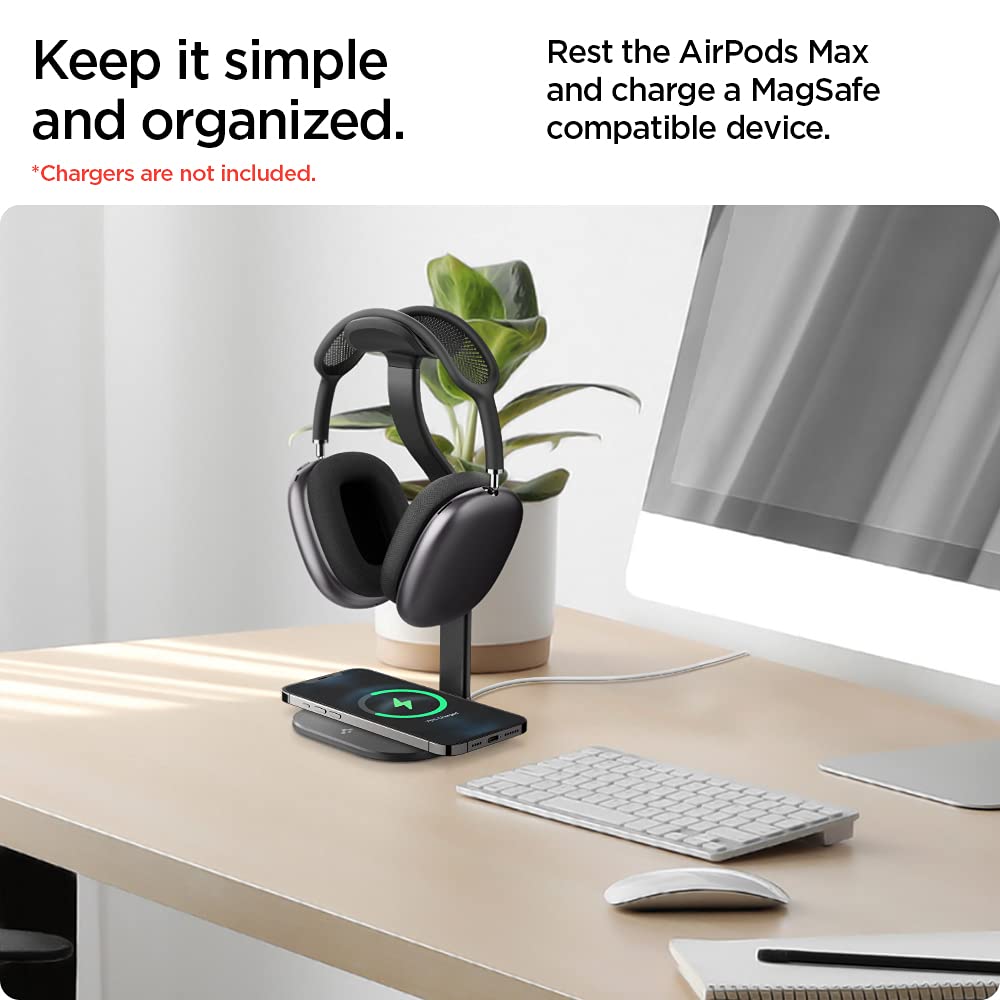 Spigen S380 (MagFit) Soporte para Auriculares Diseñado para Airpods MAX, Sonos Ace, Bose, Beats, Sony, Sennheiser [Cargador no Incluido] Soporte Universal para Auriculares - Gris Espacial