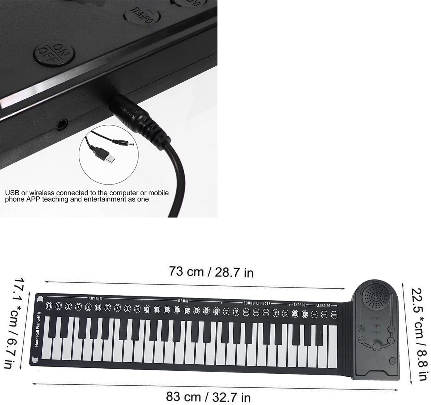 Teclado Piano Portátil Eléctrico 49 Teclas Negro para Principiantes