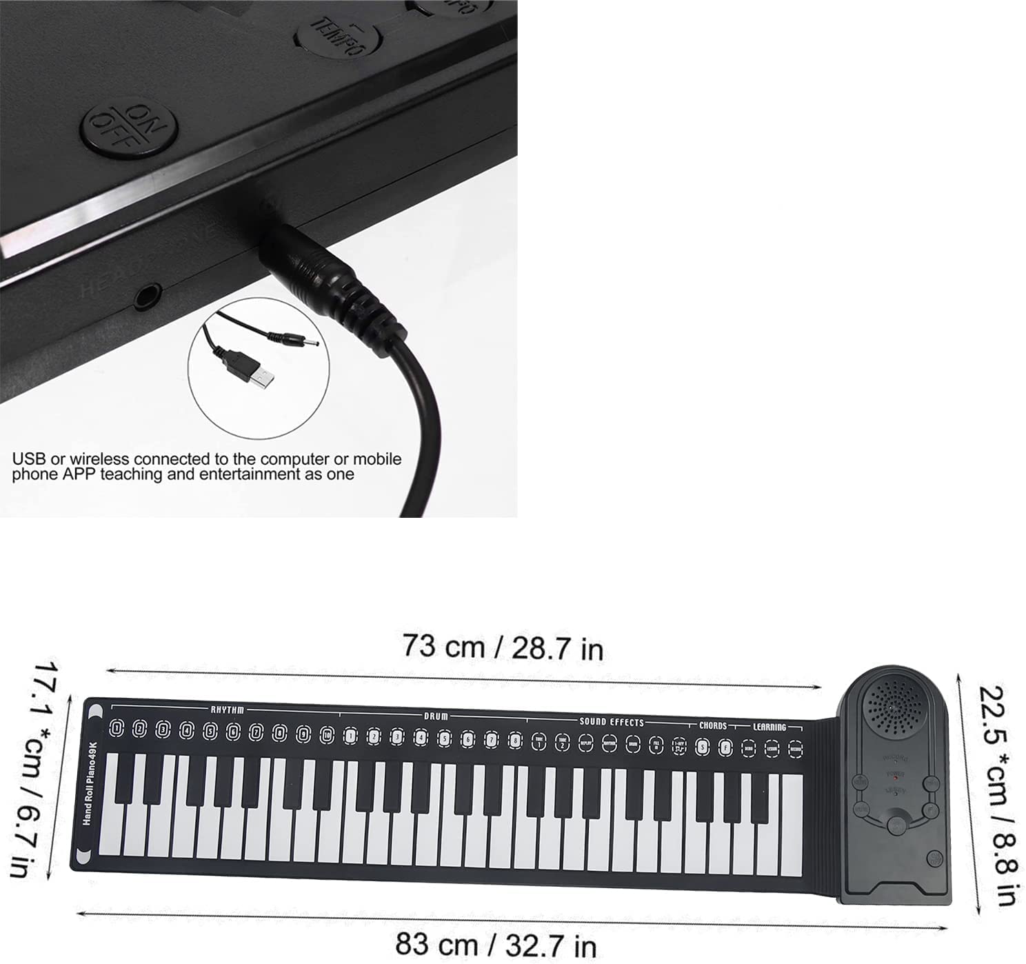 Teclado Piano Portátil Eléctrico 49 Teclas Negro para Principiantes