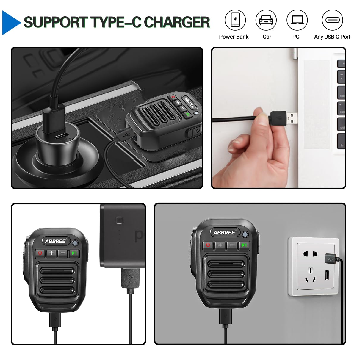 Micrófono de Mano ABBREE negro inalámbrico para Radio Ham y Accesorios Baofeng