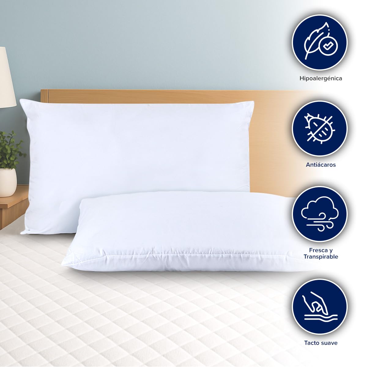 Almohadas Spring Air Essence Durazno Pack 2 soporte cabeza y cuello anti ácaros e hipoalergénico