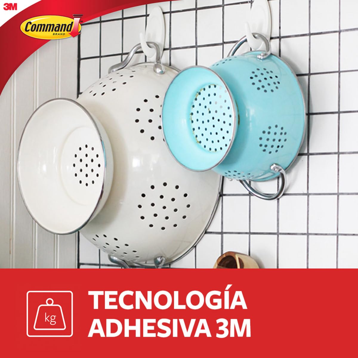 Command 3M Gancho Adhesivo sin dañar la superficie, Uso Interior, Mediano, Color Blanco, 8 piezas, Resiste hasta 1.3Kg.
