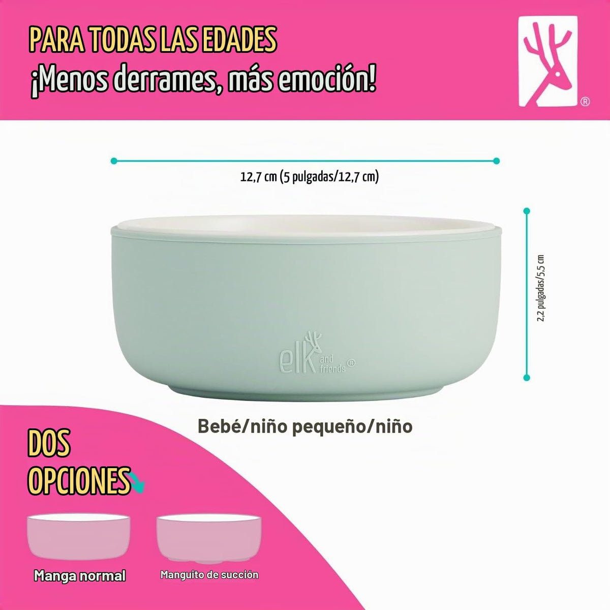 Elk and Friends Tazas de porcelana para niños con mangas de succión de silicona | Adecuadas para bebés/niños pequeños | Apto para microondas y lavavajillas | Vajilla que se queda en su lugar | Tazas