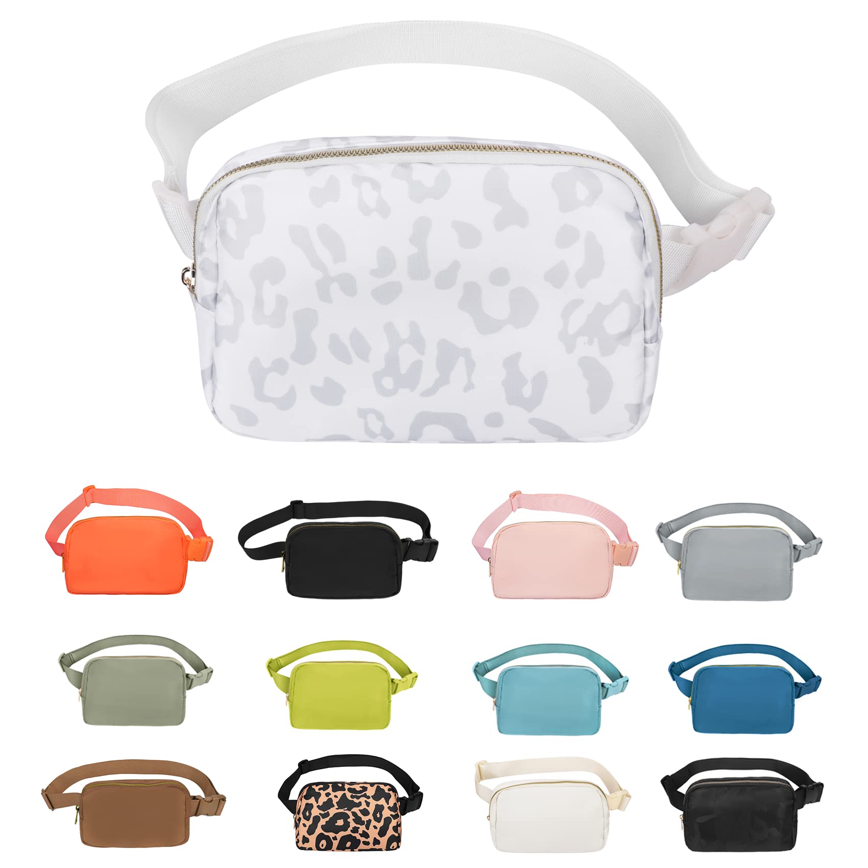 Riñonera VOROLO Leopardo Blanco con Correa Ajustable para Mujeres y Hombres