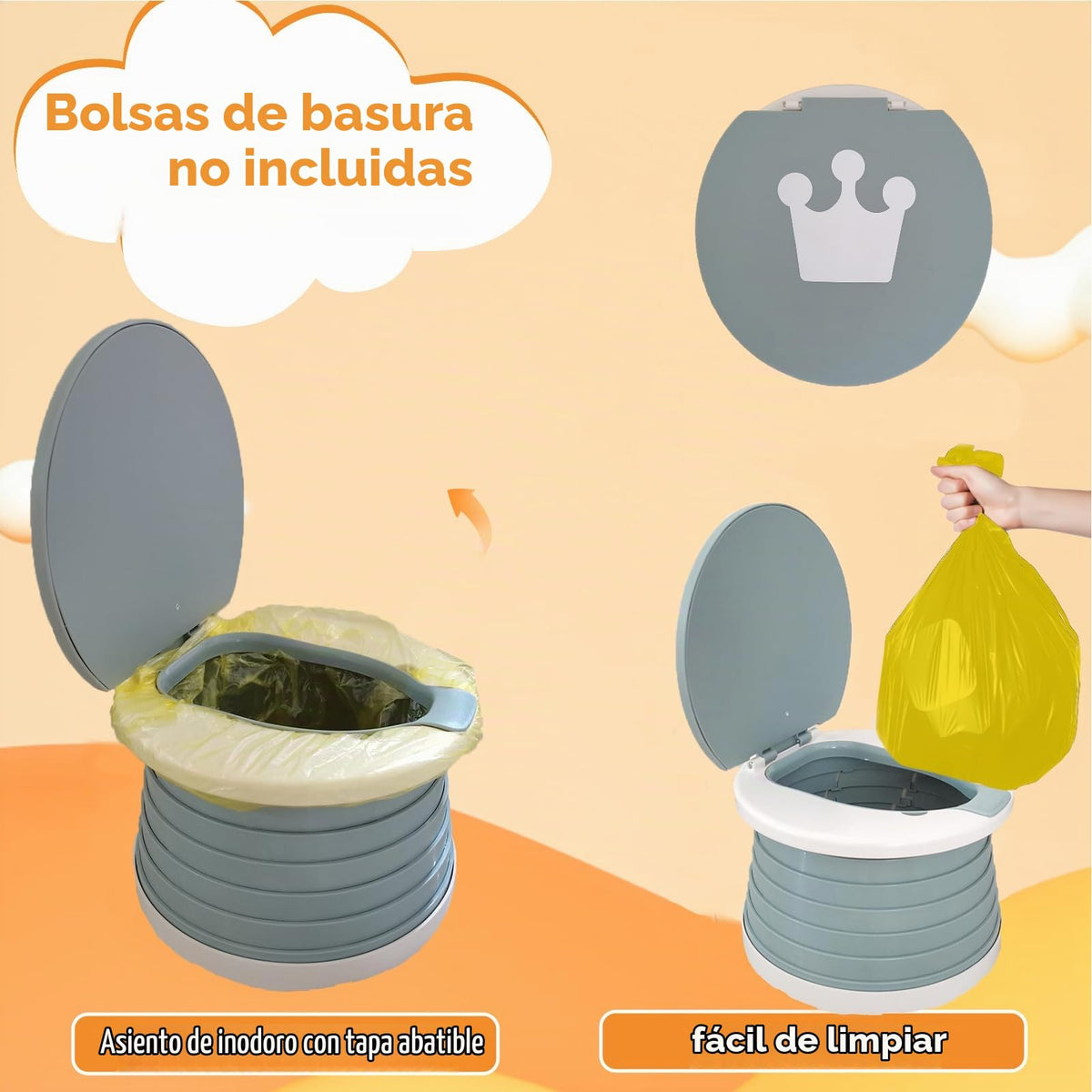 Orinal de viaje para niños pequeños, inodoro portátil y plegable, se aplica al asiento de emergencia para automóvil, campamento, al aire última intervensión, interior (gris, pequeño)