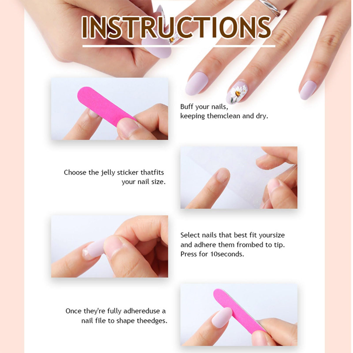CLYHLTMZ Uñas postizas cuadradas cortas con diseño de San Valentín, 24 unidades, brillantes, con diseños blancos, cobertura total, acrílicas, reutilizables, con adhesivo, para mujer, tiras de gel.