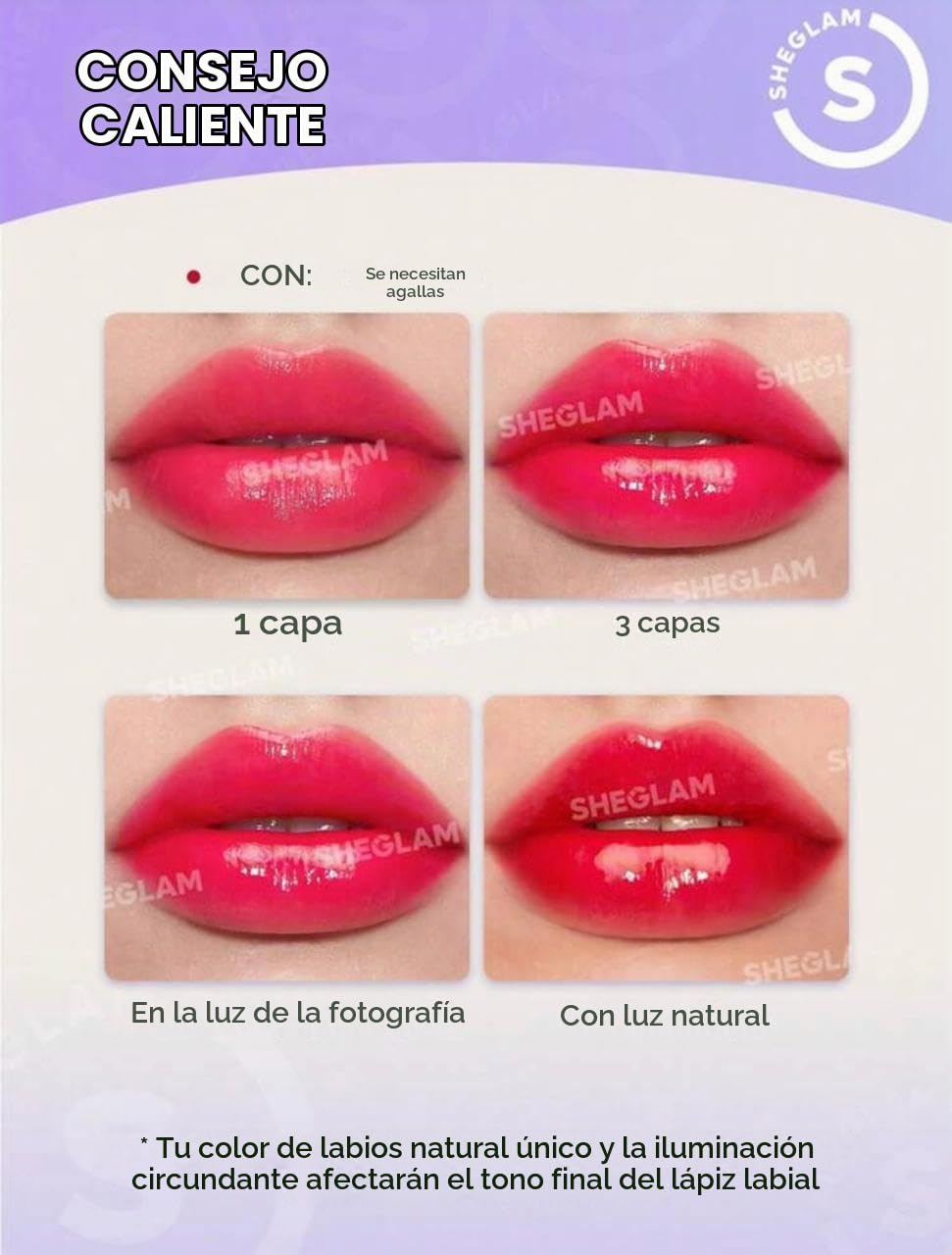 SHEGLAM Lápiz Labial Varios Tonos Efecto Espejo (Own your shine, 2.5 g)