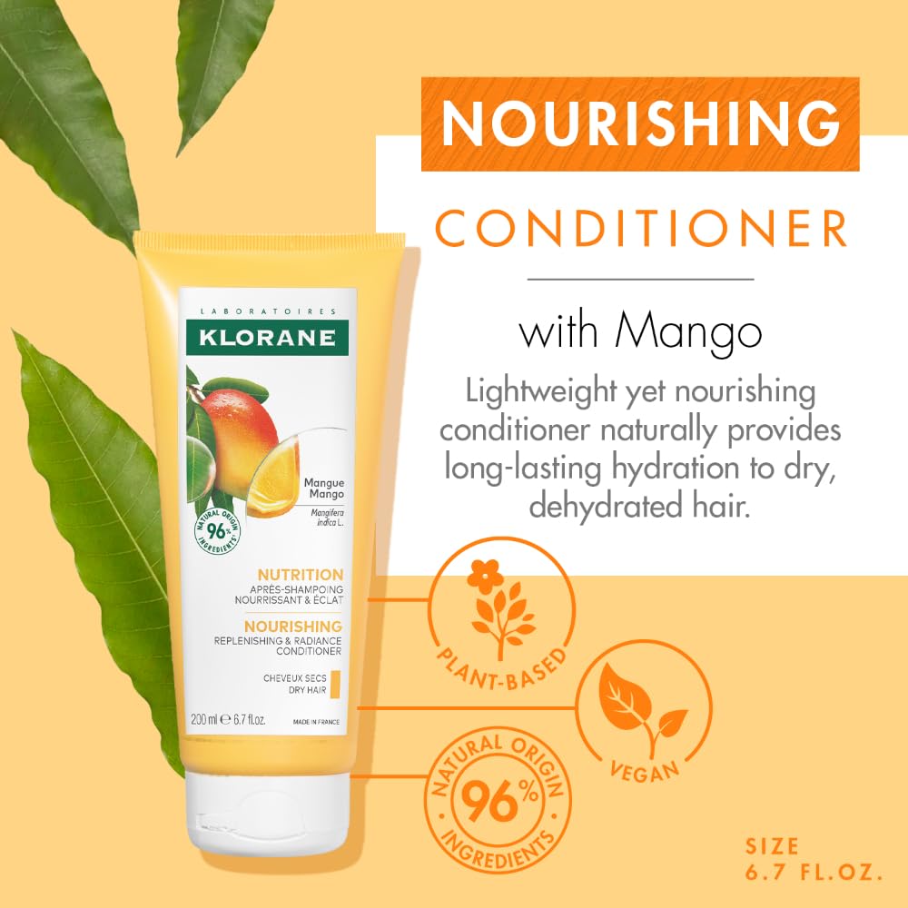 Acondicionador nutritivo Klorane con mantequilla de mango, hidrata e hidrata el cabello seco, parabeno, silicona, sin sulfato, 6.7 fl.oz.