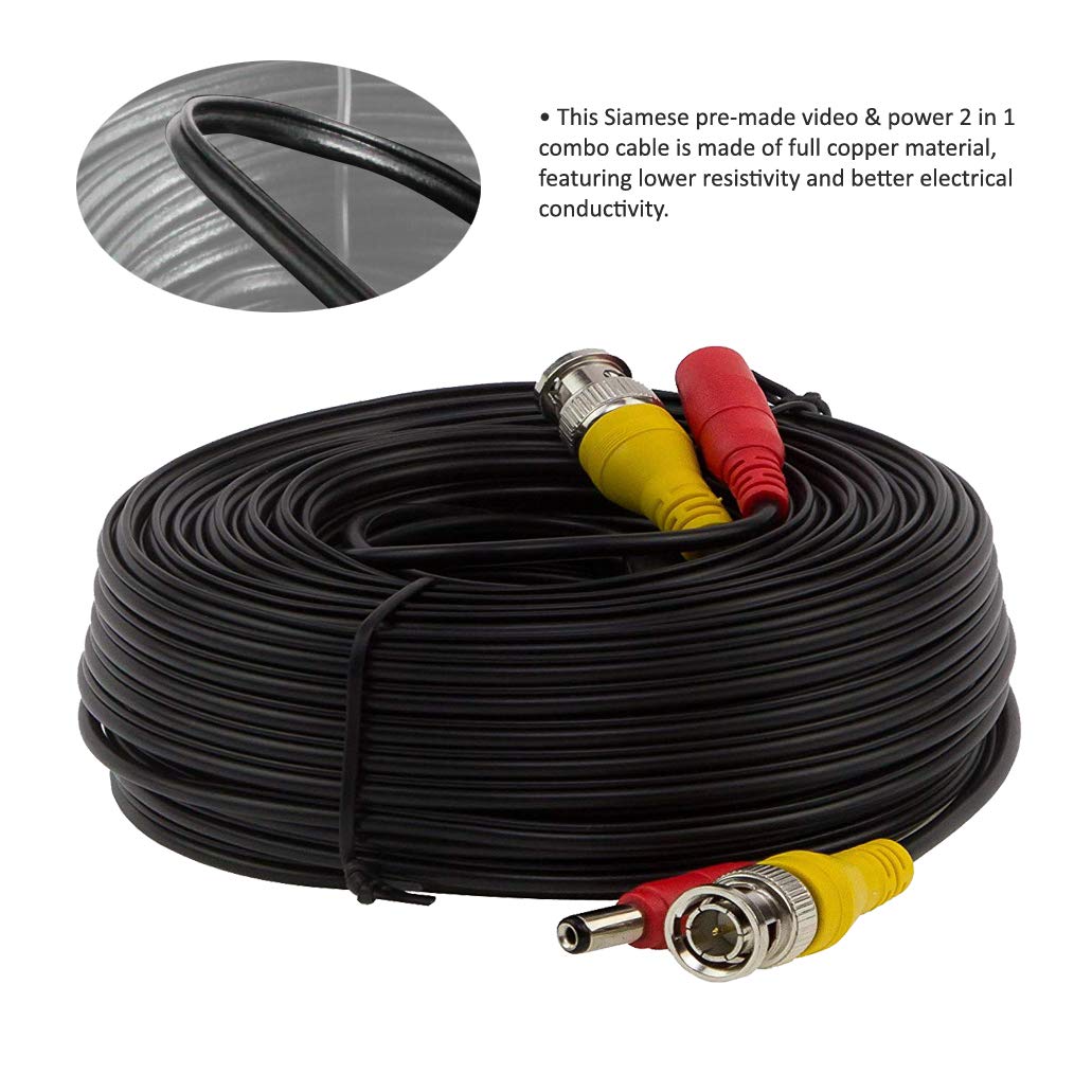 InstallerCCTV 100ft Pre-made All-in-One BNC Video and Power Cable with Connector for Surveillance CCTV Security Camera Video System - Black