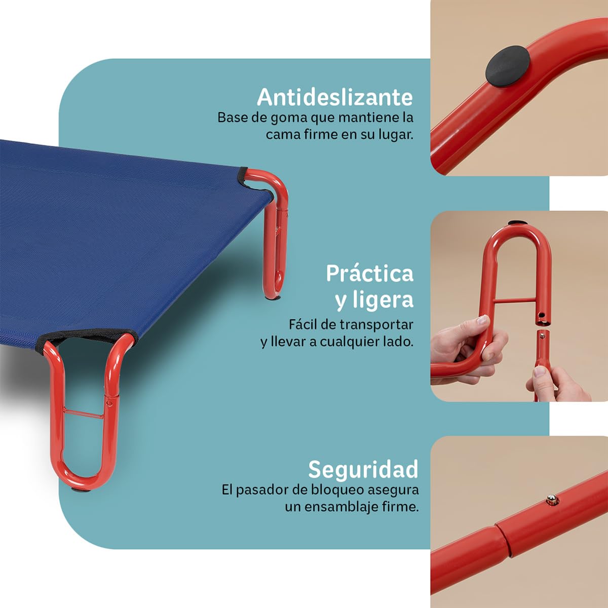 Cama Elevada Esquimal Azul Rojo con Malla Transpirable para Perro Chico Interior y Exterior