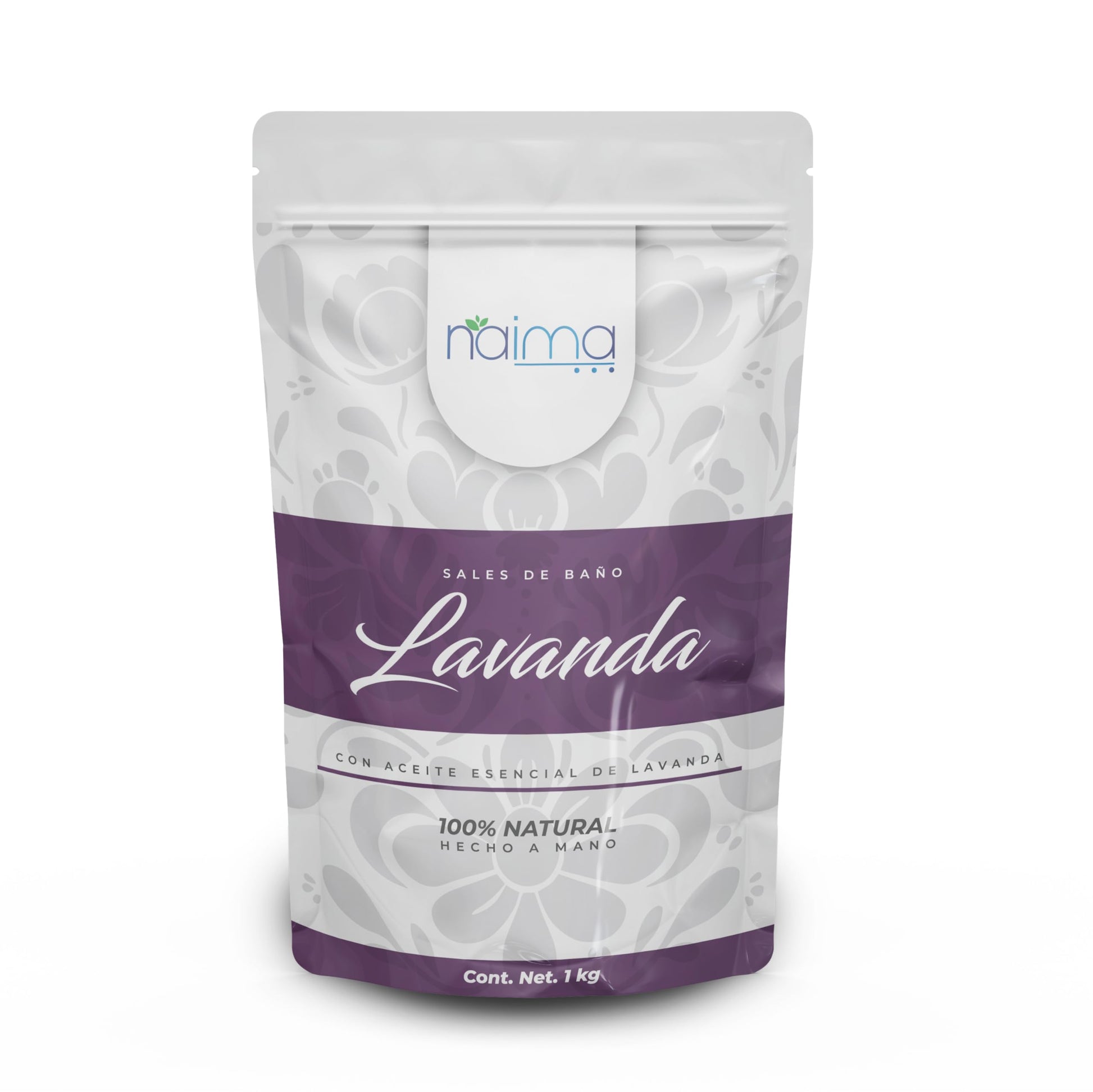 NAIMA Sal Epsom Lavanda, 1kg | Sulfato de Magnesio 100% Puro y Vegano | Baños Relajantes y Terapéuticos con Aroma de Lavanda | Ideal para Cuidado de Piel y Pies | Sin Colorantes Artificiales