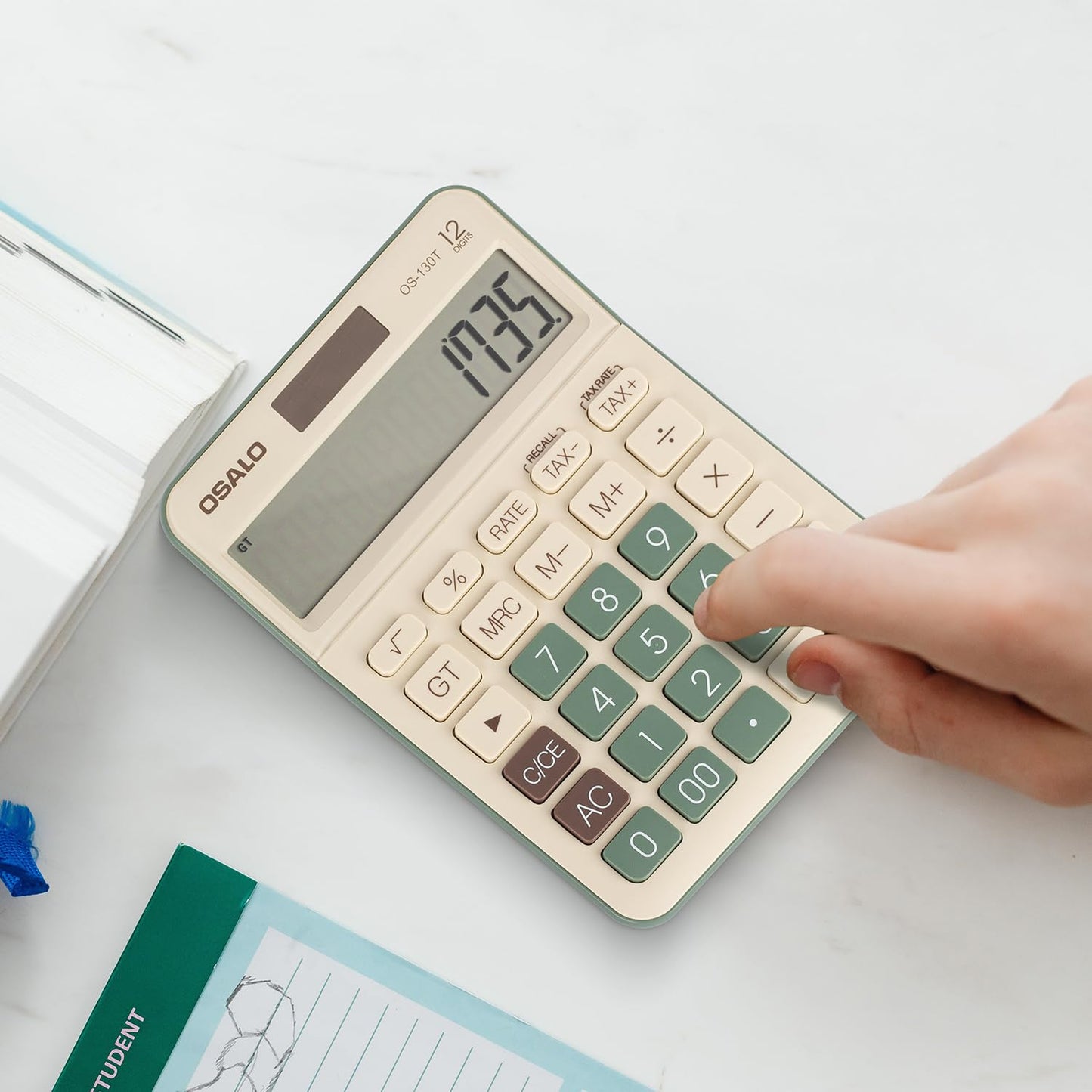 Calculadora de Escritorio pendancy Verde Pantalla LCD Grande con Función de Impuestos para Office Home