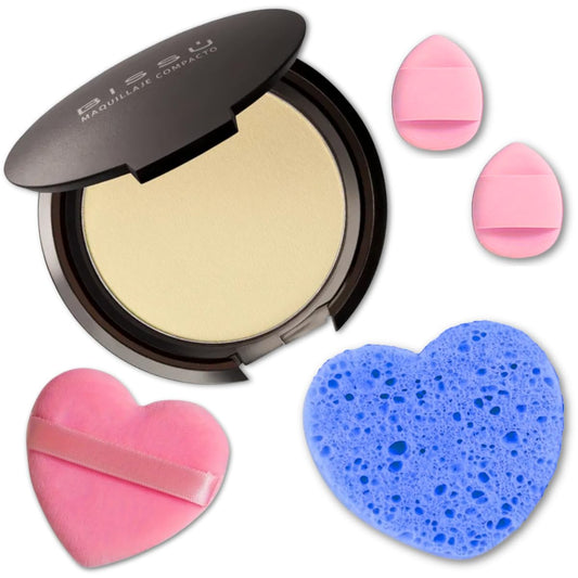 Kit de maquillaje y exfoliación – Polvo compacto Bissú + 1 Almohadilla de terciopelo mediano + 2 Almohadillas de dedos + 1 esponja exfoliante facial (04 Sand)