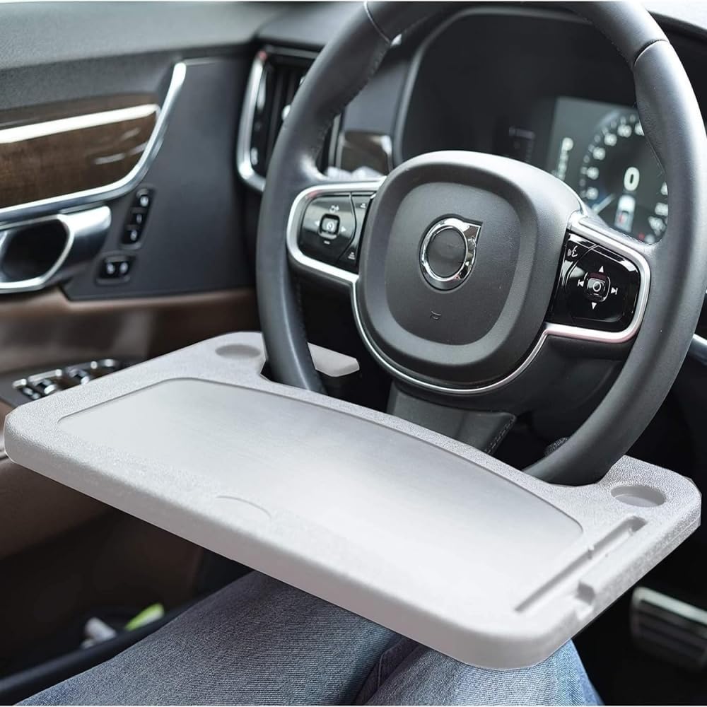 Juzanl Bandeja para Volante de Coche, Multifunciona con Portavasos (Gris)