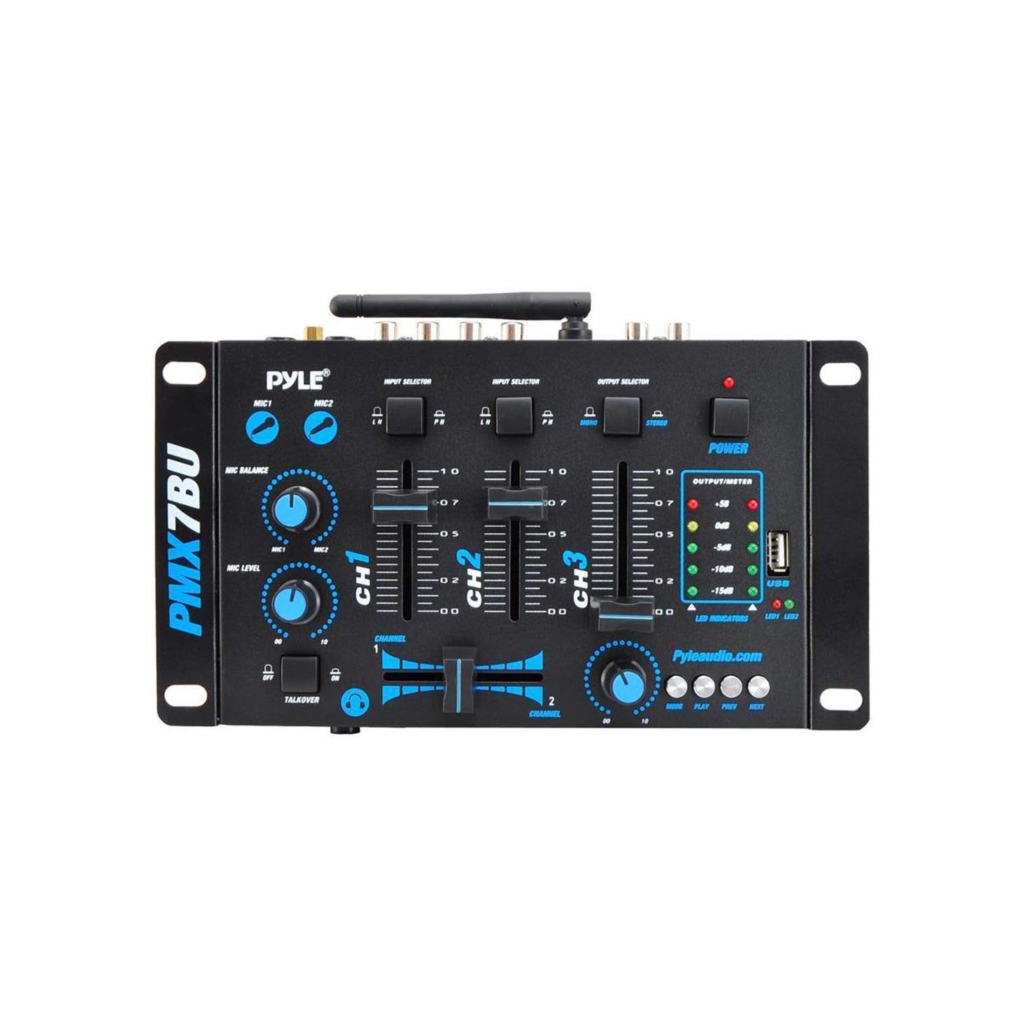 Mezcladora de Audio Inalámbrica Pyle Azul con Controlador DJ Bluetooth y 3 Canales
