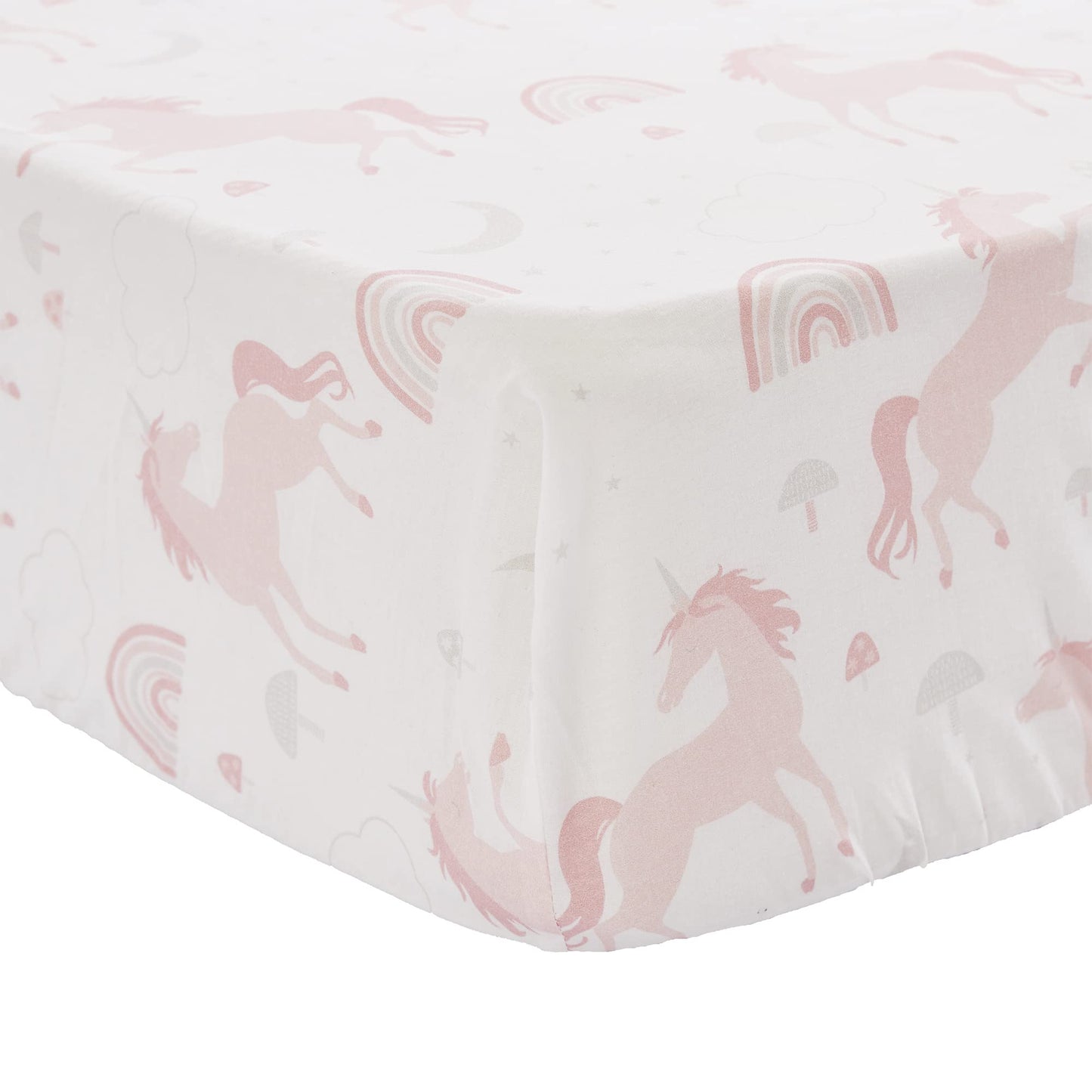 Levtex Baby - Colette Crib Bed Set - Baby Nursery Set - Grey Pink White - Unicorn - 5 Piece Set Includes Quilt, Two Fitted Sheets, Wall Decal & Skirt/Dust Ruffle