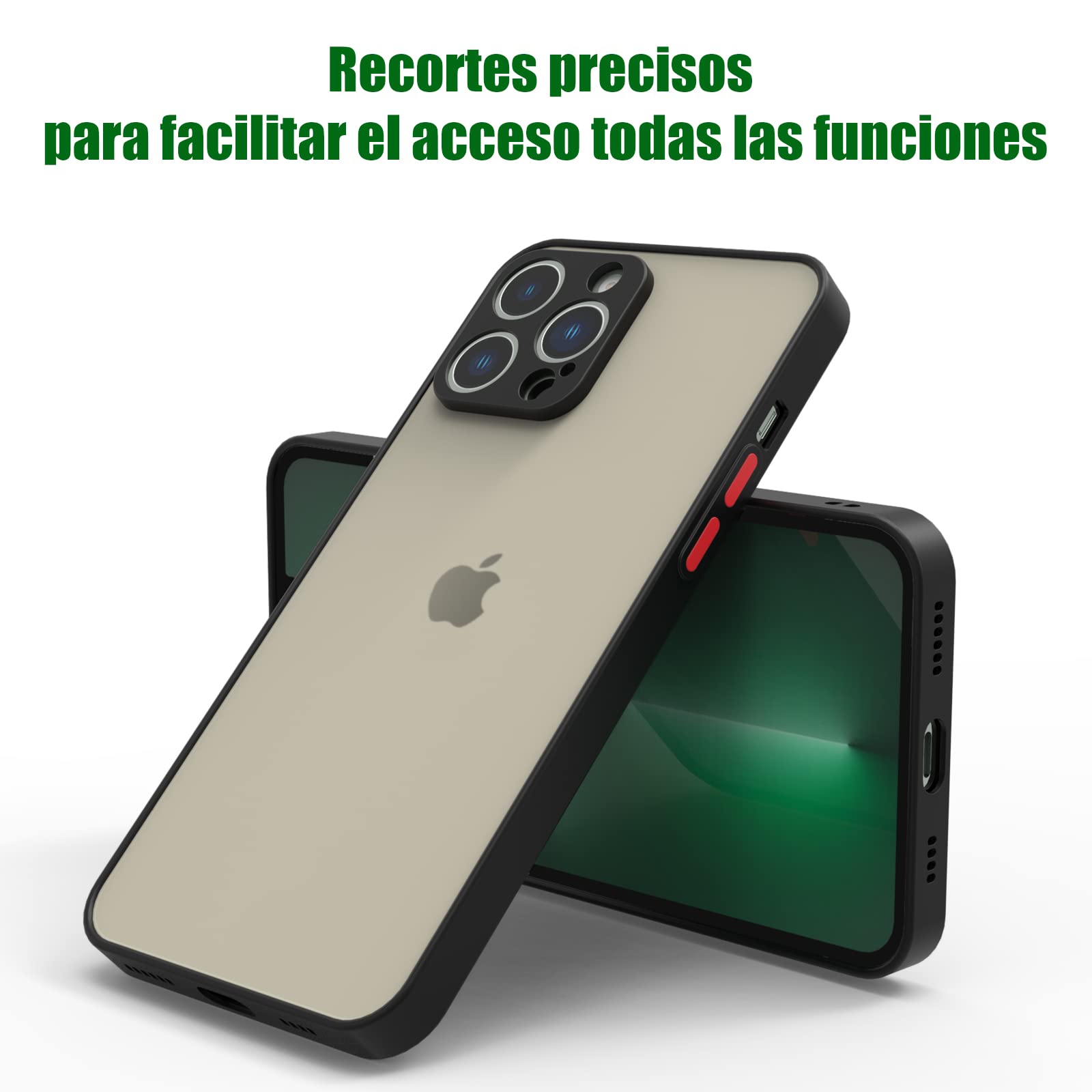 HaroKing Funda Mate Uso Rudo para iPhone 13 6,1 Pulgadas, Protector de cámara, Carcasa Traslúcido Esmerilado Trasero, Antihuellas (Negro)