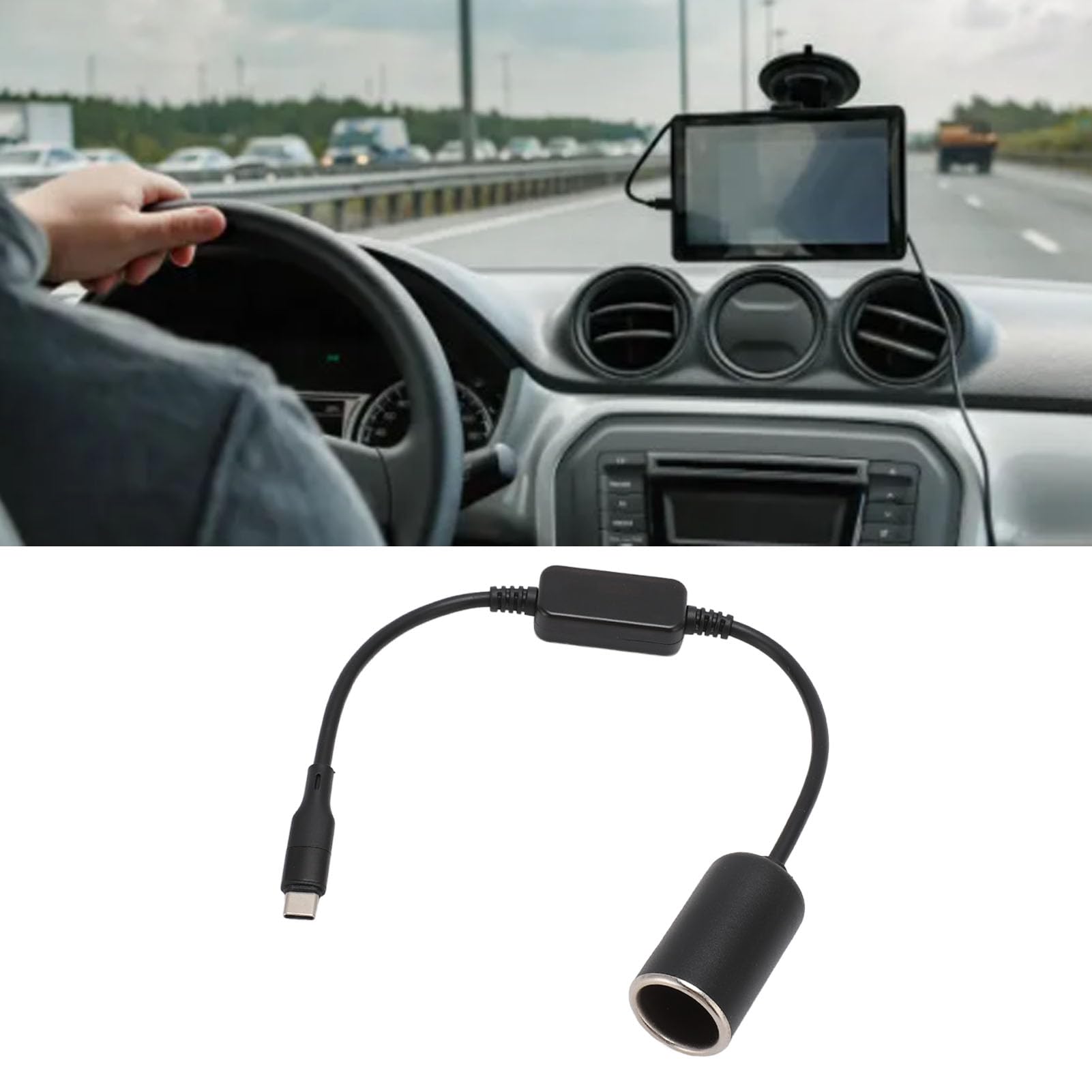 Adaptador USB C Macho a Encendedor de Cigarrillos 12V, Cable de Alimentación, Tipo C 5V a 12V