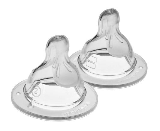 MAM Bottle Nipples, Level 2 Medium Flow Nipple, 2+ Months, 2-Count