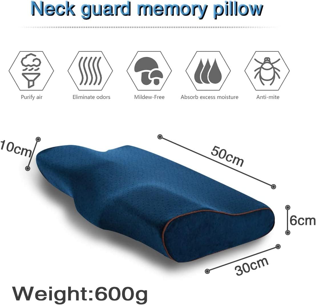 HOOSUFU Almohada Cervical de Memory Foam Almohada Ortopédica para Aliviar el Dolor en el Cuello y Los Hombros Funda Lavable Almohada viscoelástica Azul,Funda de Almohada Blanca