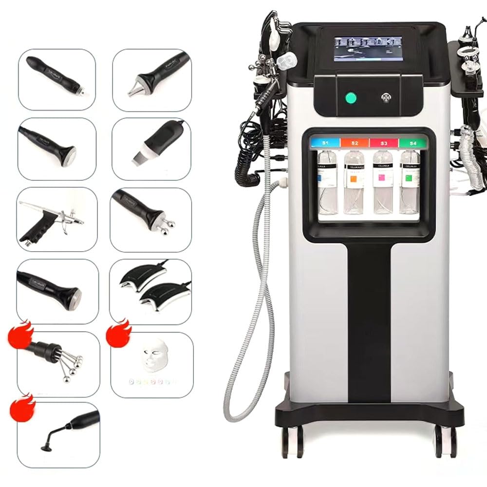 11 en 1 Máquina Facial de Oxígeno de Hidrógeno, Dispositivos de Belleza de Rociador de Pie con Rueda, Diamante Dermoabrasión, Máscara Facial LED,para Mejorar de los Dispositivos de Celulitis