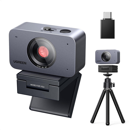 Cámara Web 4K Ultra HD UGREEN FineCam Negra con 2 Micrófonos para Cancelación de Ruido