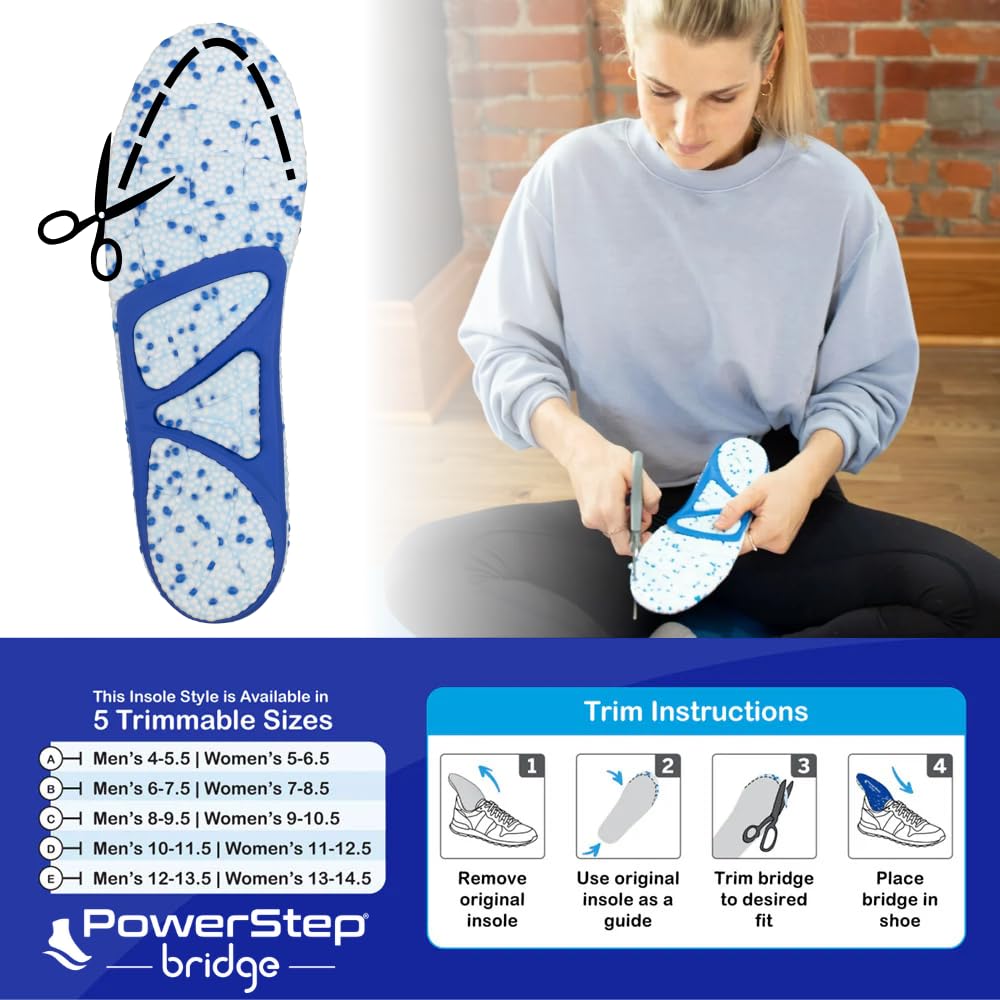 Plantillas PowerStep Azul Blanco de Arco Flexible para Alivio de Dolor de Fascitis Plantar para Hombre