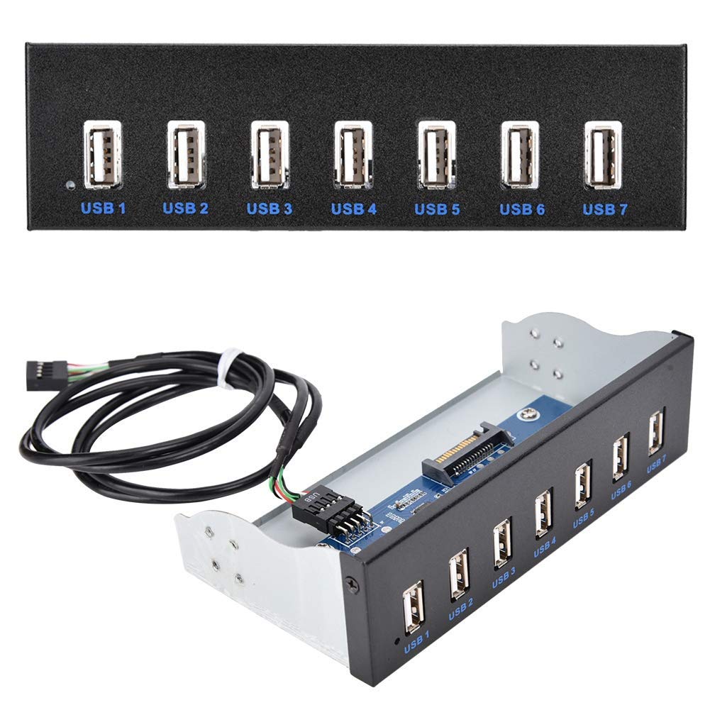 Fosa Unidad óptica del Panel Frontal, concentrador USB del Panel Frontal USB2.0 de 7 Puertos |9pin |Transmisión de Datos sin pérdida para Caja de computadora de 5.25 '