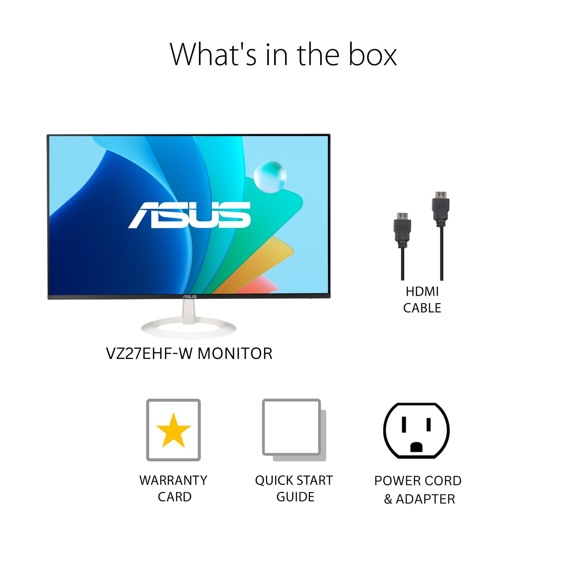 ASUS Monitor de Cuidado Ocular de 27 Pulgadas (27 Pulgadas Visible) (VZ27EHF-W) - Full HD (1920 x 1080), IPS, 100Hz, 1ms, sin Marco, sincronización adaptativa, HDMI, luz Azul Baja, sin Parpadeo