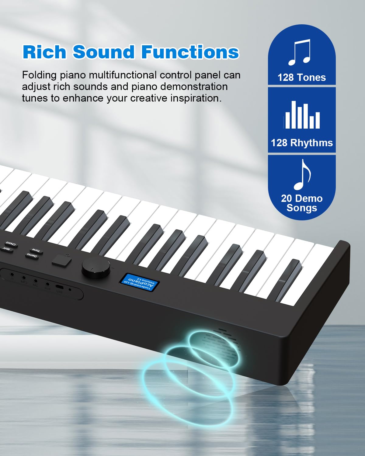 Teclado de Piano OYAYO Negro Plegable de 88 Teclas Semiponderado con Bluetooth y MIDI