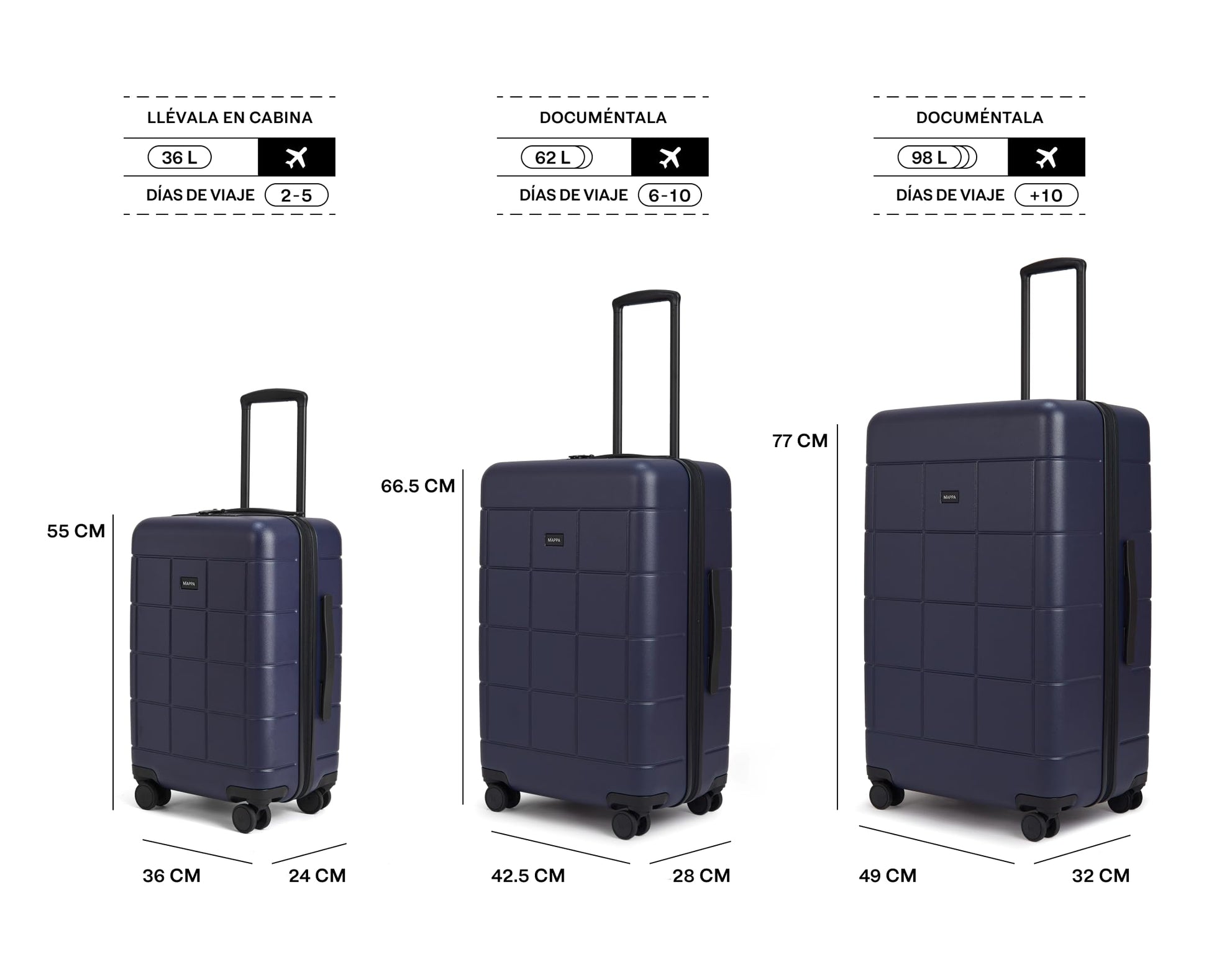 Mappa Original - Maleta de Viaje Rígida Garantía 10 Años 100% Makrolon Alemán, Ruedas Giratorias 360 de Tecnología Hinomoto, Candado TSA, Pad de Compresión, Maleta de 24 pulgadas, Color Azul
