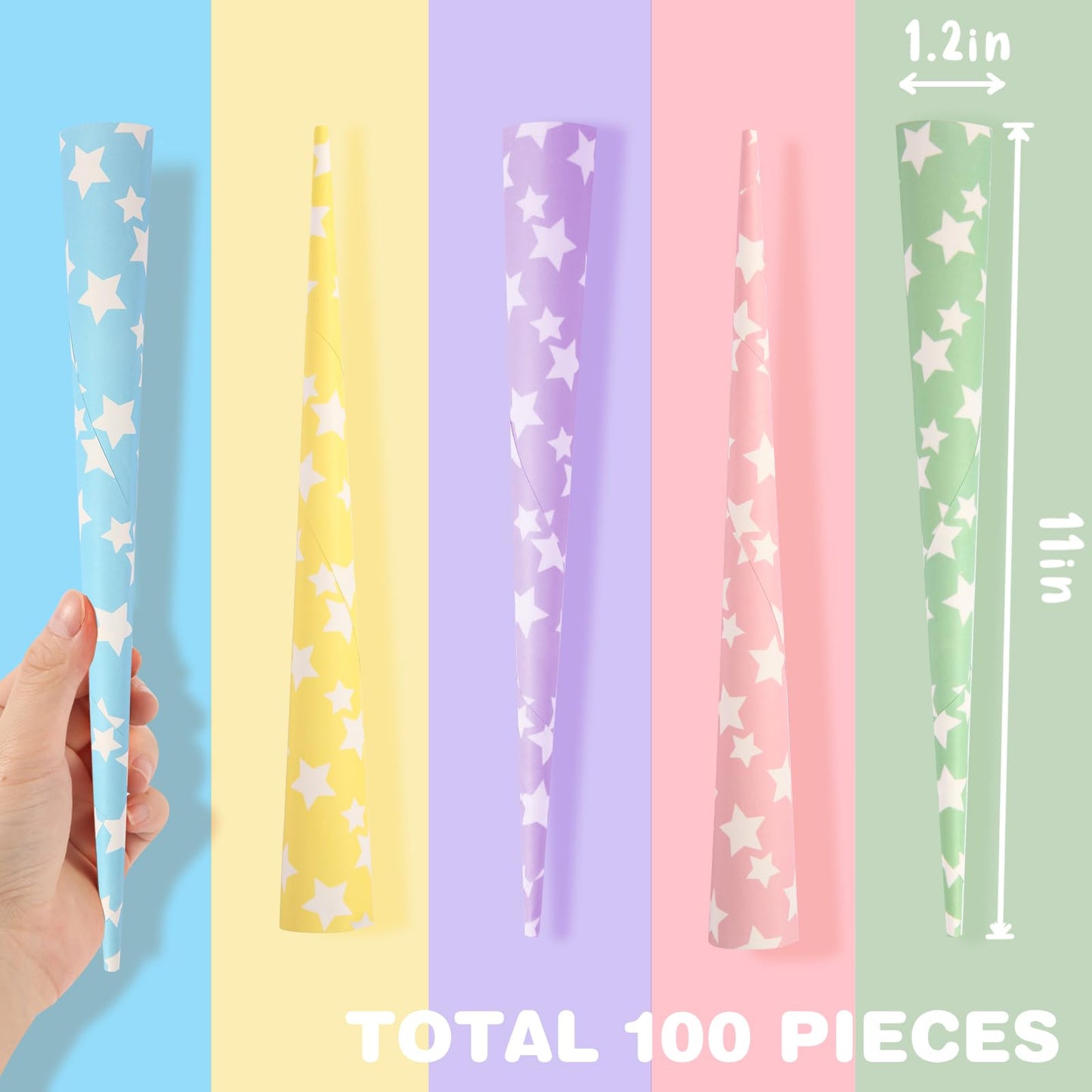 Conos de algodón de primera calidad, paquete de 100 estrellas del arco iris, conos de papel multicolor de Candy Park, para máquinas de algodón y hilo de caramelo, azúcar para celebraciones y fiestas