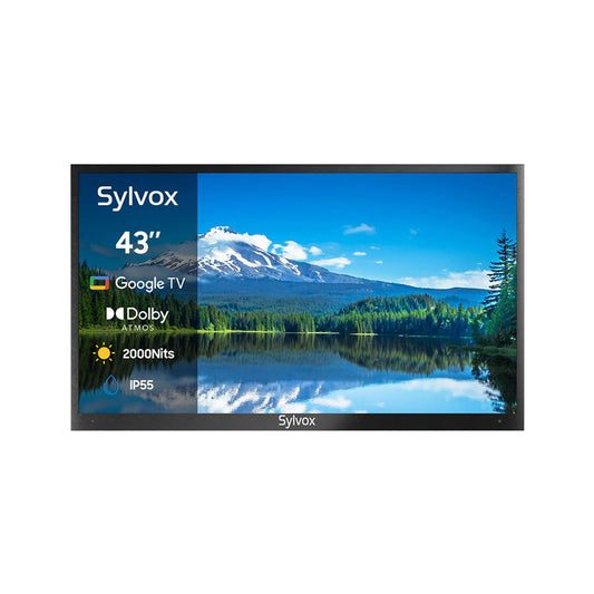 SYLVOX - TV para Exteriores de 43 Pulgadas, Smart TV para Sol Directo, 4K, 2000 nits, IP55 Impermeable, Última Versión de Google TV con Dolby Atmos (Pool Pro 2.0)