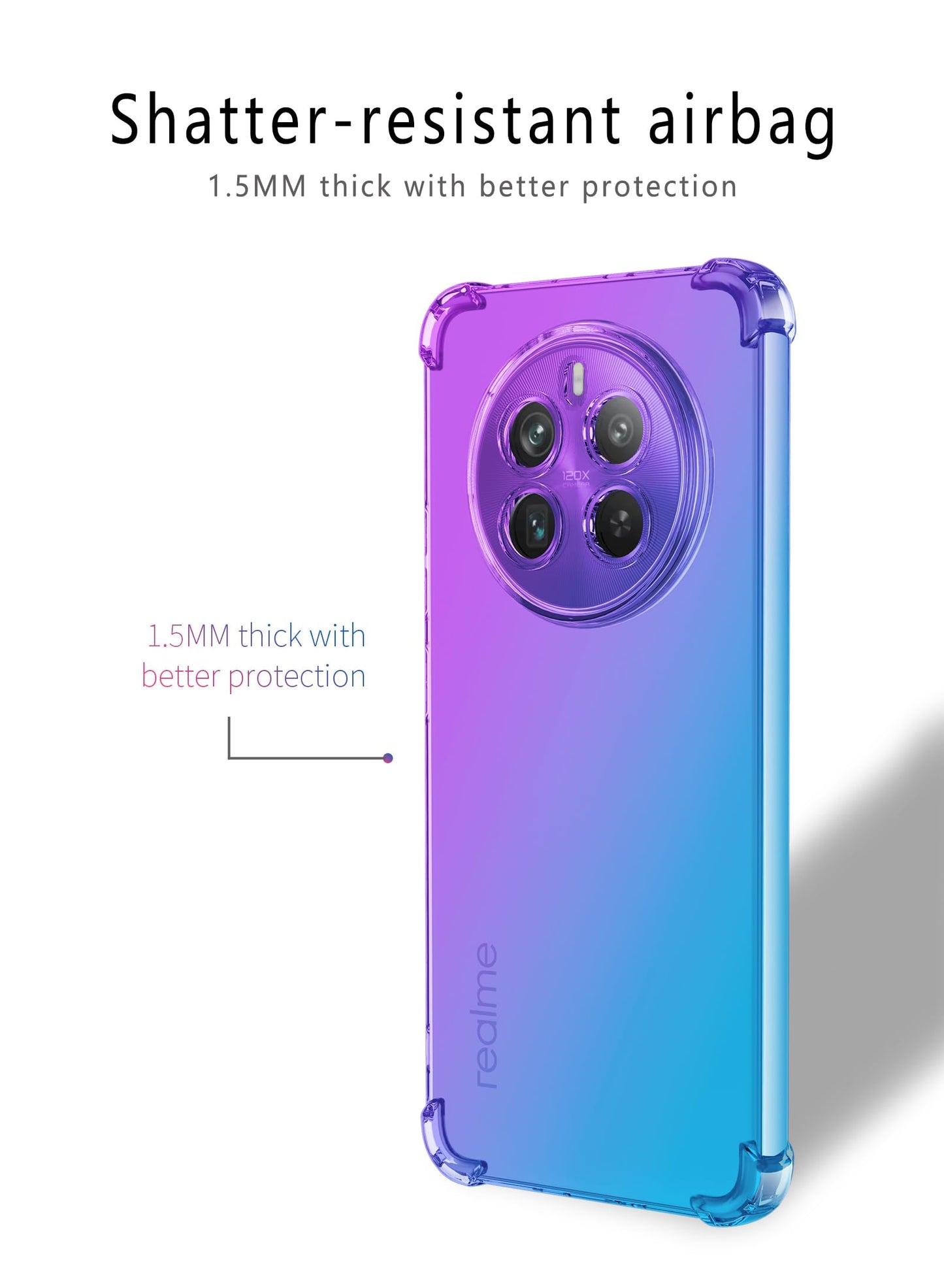 DABUNA Funda para Realme 12 5G Case Uso Rudo,Transparente Colores Degradados Protectora de Cámara Anticaída Carcasa Bumper(Púrpura Azul)