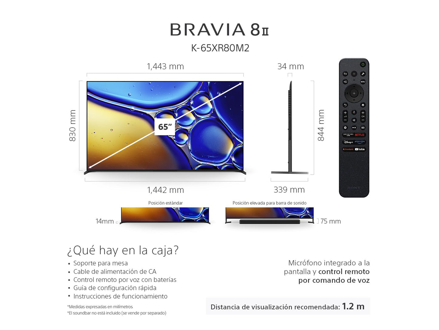 Sony BRAVIA 8 II Pantalla 65” QD-OLED con Procesador XR 4K Ultra HD Google TV (HDR) 2025