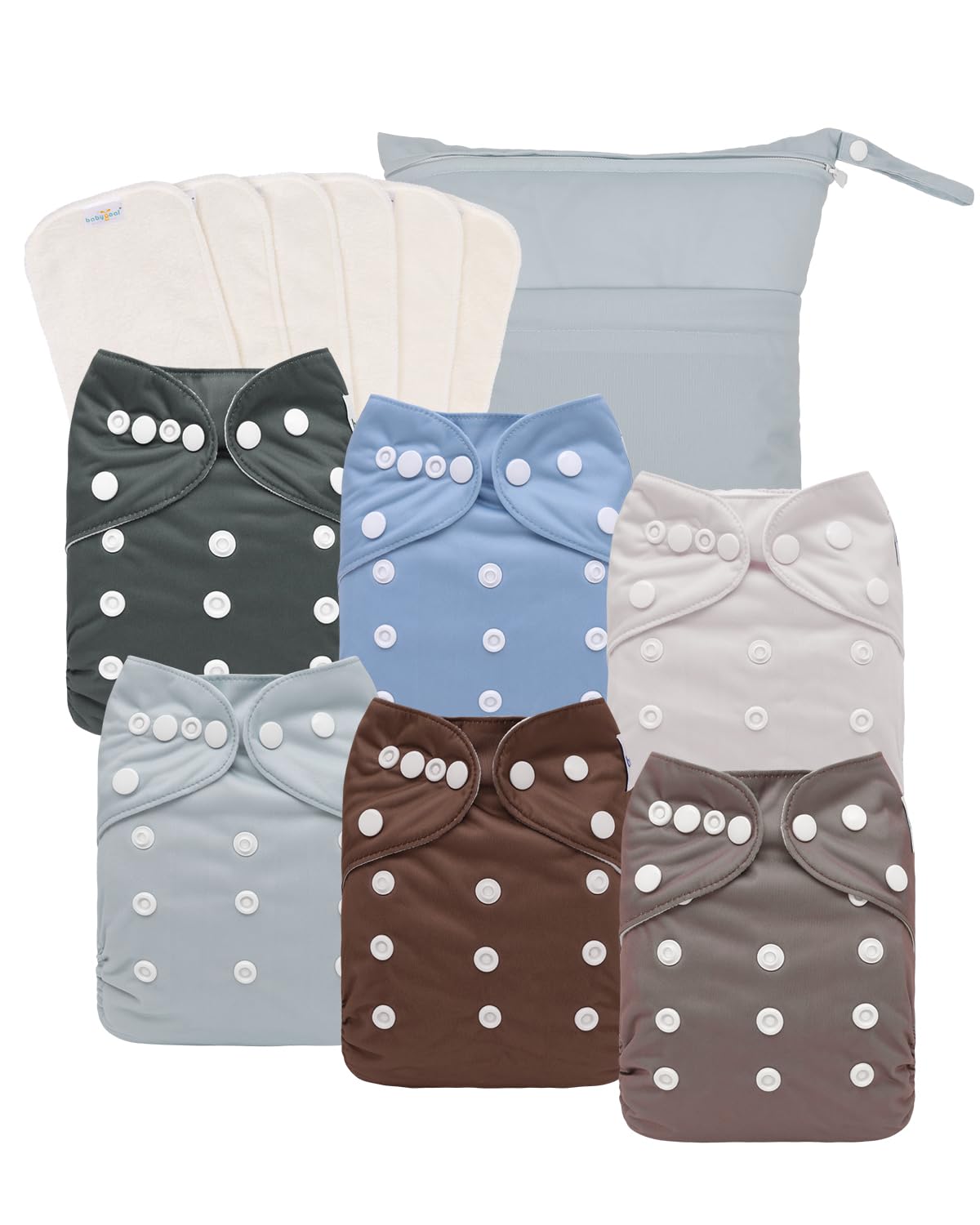 Babygoal - Pañales de tela reutilizables, ajustables y lavables 6 piezas + 6 insertos de microfibra
