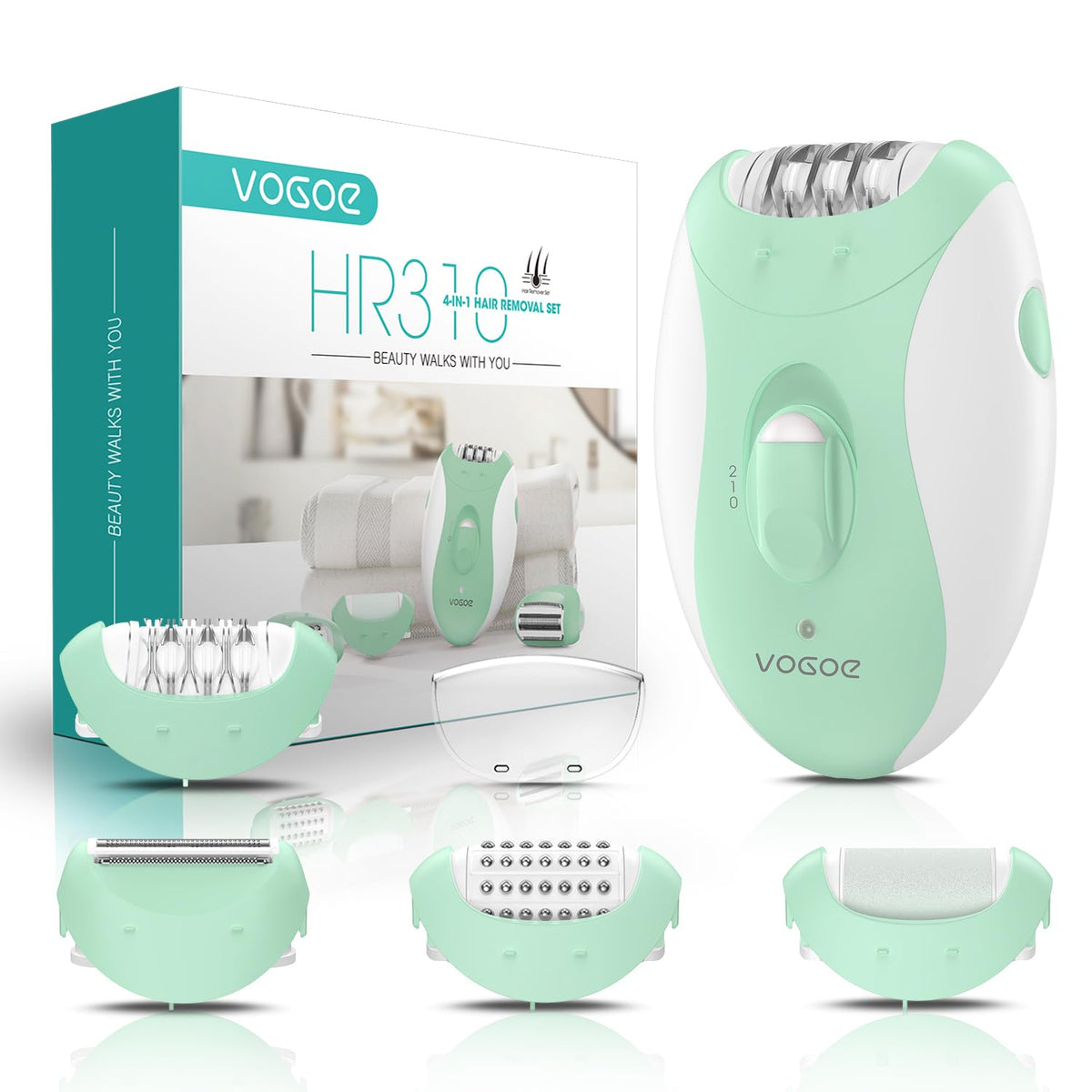 VOGOE Depiladora para Mujeres: Depiladoras Inalámbricas para Mujeres, Afeitadora Eléctrica 4 En 1, 2 Velocidades Y 21 Pinzas para Cara, Piernas, Brazos, Axilas, Bikini, Hr310 Verde