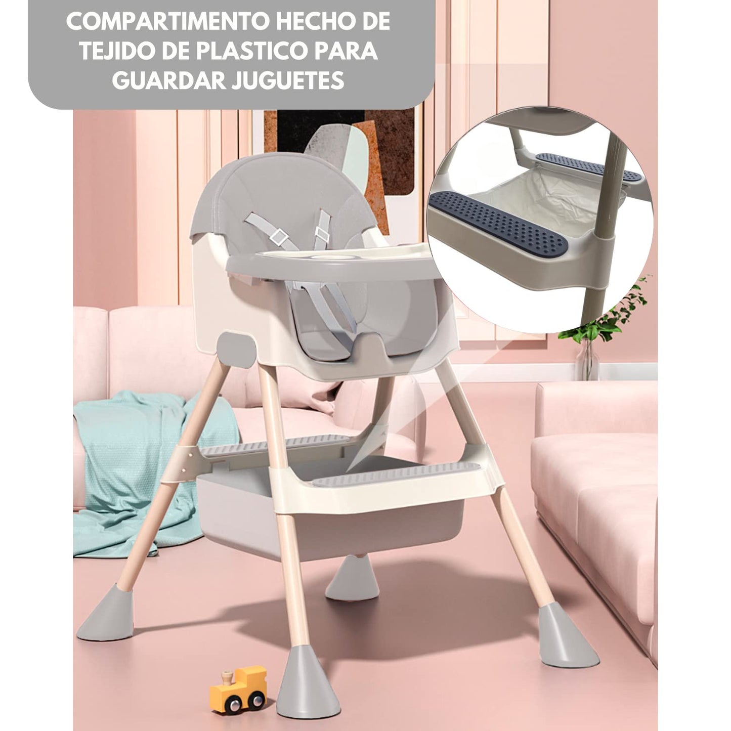 Komfort Silla Alta Periquera Para Bebe Desmontable Con Bandeja Para Comer (Gris)
