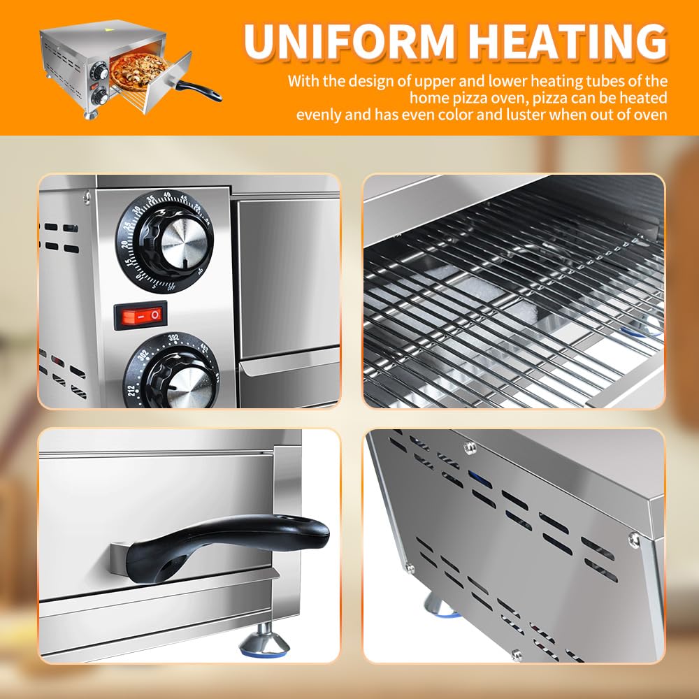 Generic YOOKTEN - Horno eléctrico de pizza para interiores, horno de pizza de 12 pulgadas, máquina comercial para hacer pizzas para el hogar con temporizador de 60 minutos, cocina de pizza de acero