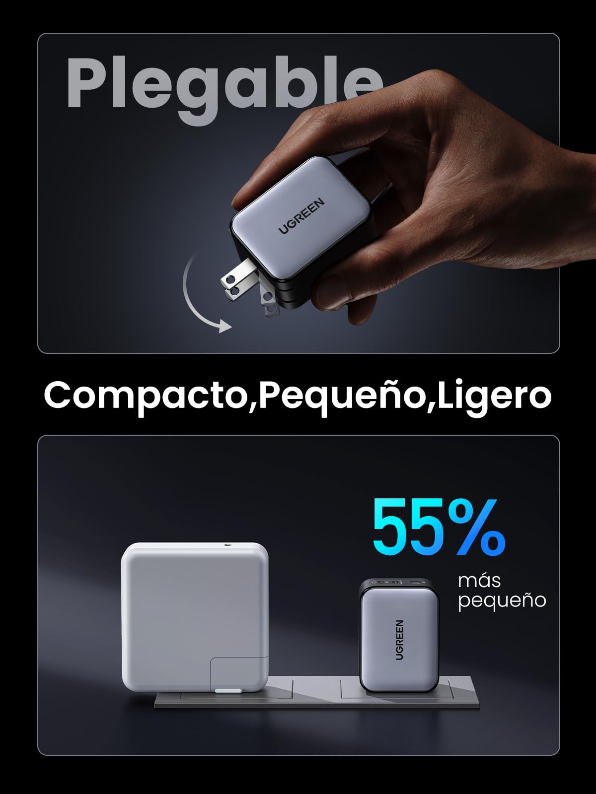 Cargador Tipo C UGREEN Nexode X Serie 65W Blanco con 3 Puertos GAN para Móviles y Portátiles