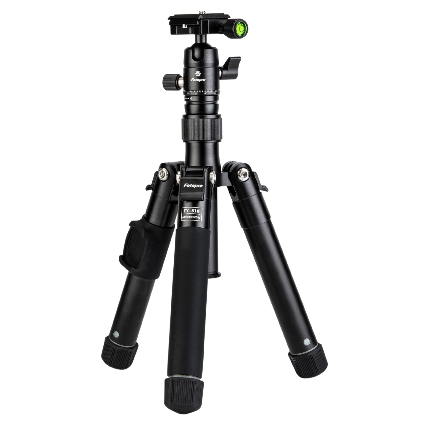 Fotopro Trípode Mini Compacto 55" Cabeza Bola, Soporte Teléfono, Palo Selfie Desmontable, Aluminio Ligero Carga 8.8 lbs, FY810 Negro