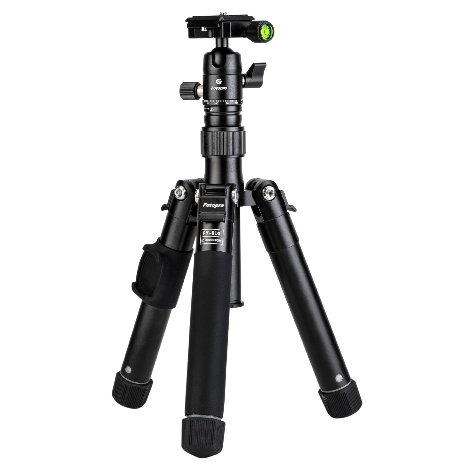 Fotopro Trípode Mini Compacto 55" Cabeza Bola, Soporte Teléfono, Palo Selfie Desmontable, Aluminio Ligero Carga 8.8 lbs, FY810 Negro