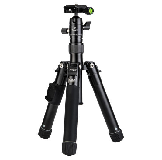 Fotopro Trípode Mini Compacto 55" Cabeza Bola, Soporte Teléfono, Palo Selfie Desmontable, Aluminio Ligero Carga 8.8 lbs, FY810 Negro