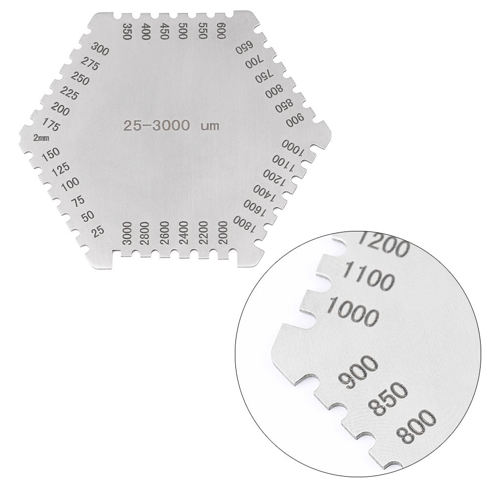 Medidor de Espesor de Película Húmeda de Acero Inoxidable Hexagonal Alta Precisión 25-3000um