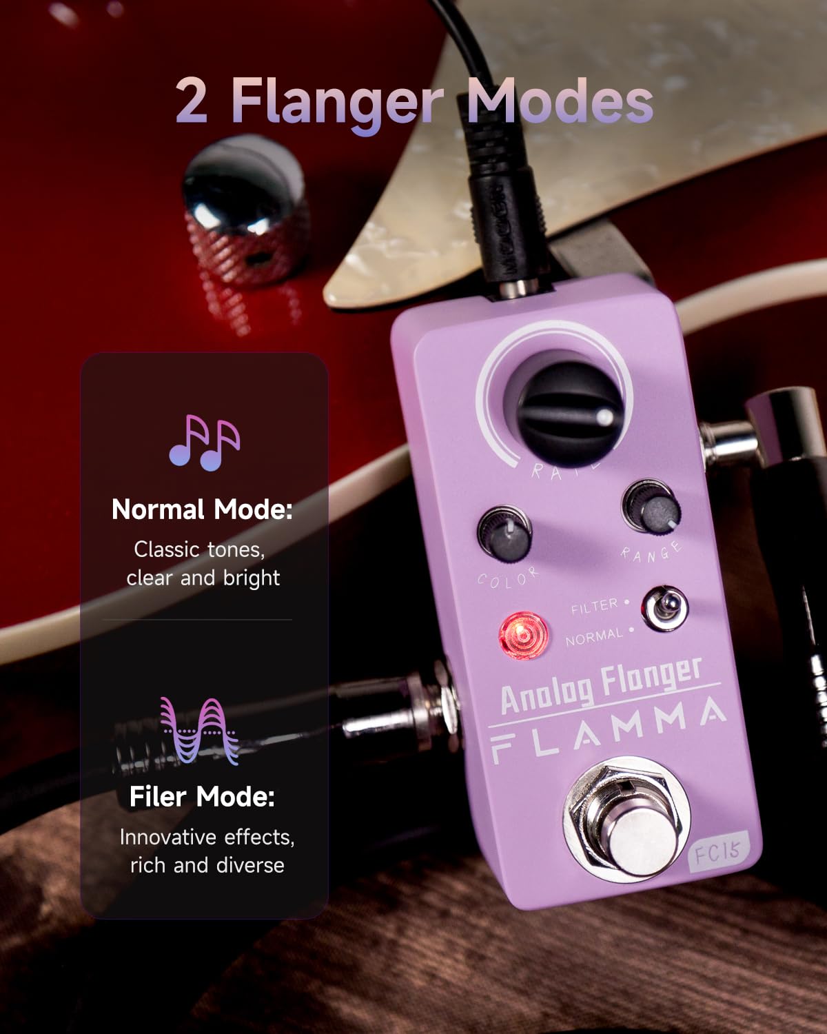 Pedal Analógico FLAMMA FC15 Flanger Portátil True Bypass para Guitarra